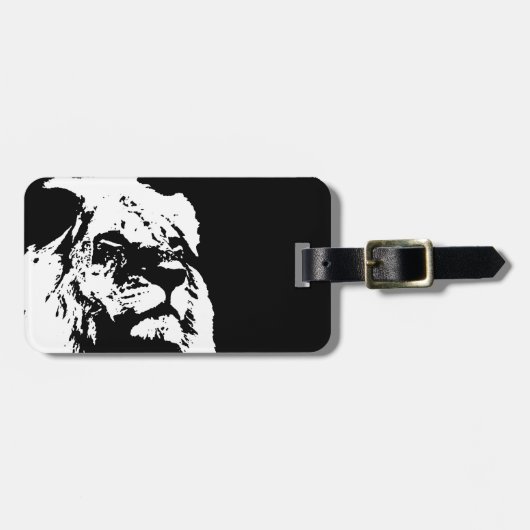 Zwart & wit leeuw pop kunst bagagelabel (Voorkant horizontaal)