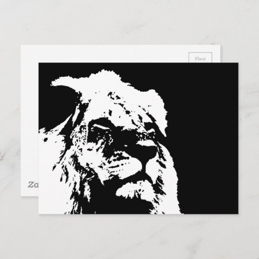Zwart & wit leeuw pop kunst briefkaart (Voorkant / Achterkant)