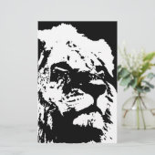 Zwart & wit leeuw pop kunst briefpapier (Staand voorkant)