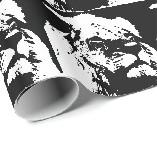 Zwart & wit leeuw pop kunst cadeaupapier (Rol Hoek)
