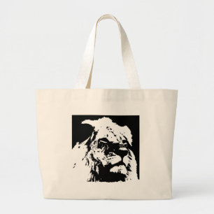 Zwart & wit leeuw pop kunst grote tote bag