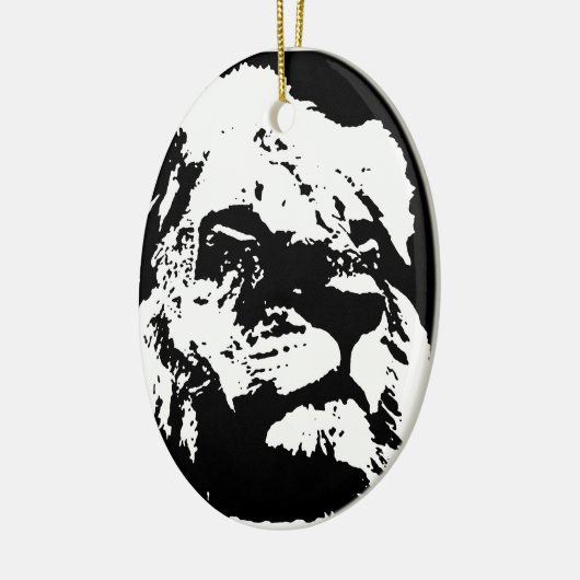 Zwart & wit leeuw pop kunst keramisch ornament (Links)