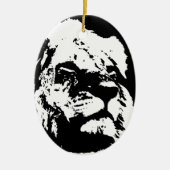 Zwart & wit leeuw pop kunst keramisch ornament (Voorkant)