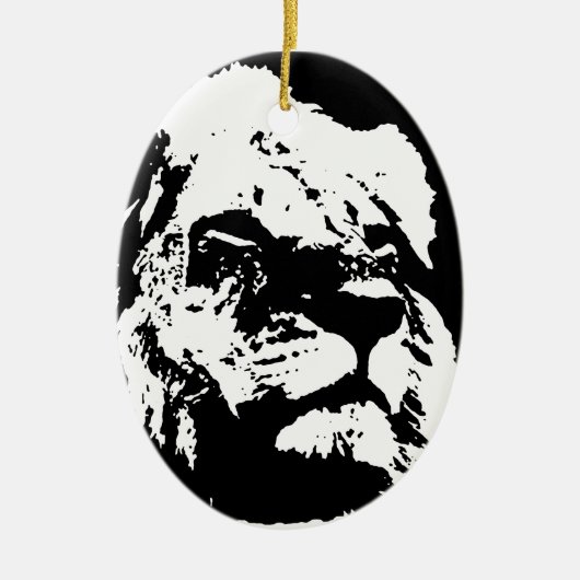 Zwart & wit leeuw pop kunst keramisch ornament (Voorkant)