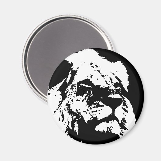 Zwart & wit leeuw pop kunst magneet (Voorkant / Achterkant)