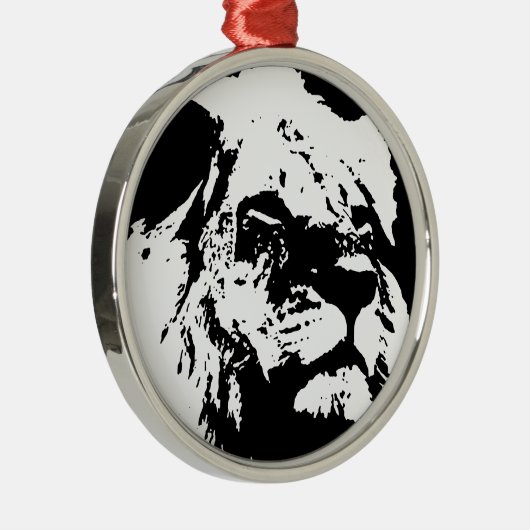 Zwart & wit leeuw pop kunst metalen ornament (Rechts)