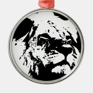 Zwart & wit leeuw pop kunst metalen ornament