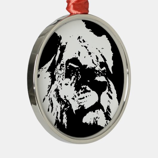 Zwart & wit leeuw pop kunst metalen ornament (Rechts)