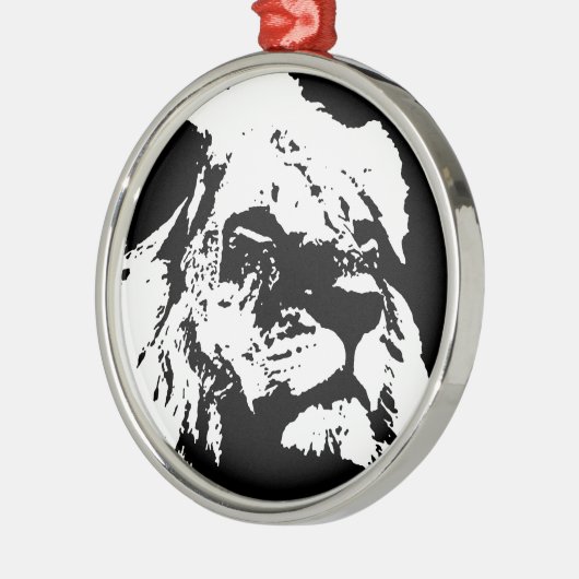 Zwart & wit leeuw pop kunst metalen ornament (Links)