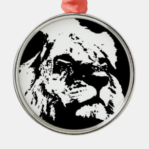 Zwart & wit leeuw pop kunst metalen ornament