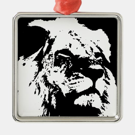 Zwart & wit leeuw pop kunst metalen ornament (Voorkant)