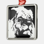 Zwart & wit leeuw pop kunst metalen ornament (Links)
