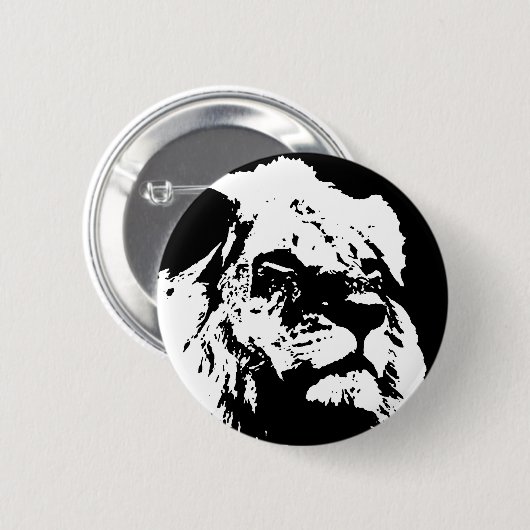 Zwart & wit leeuw pop kunst ronde button 5,7 cm (Voorkant /achterkant)