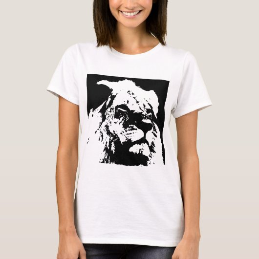 Zwart & wit leeuw pop kunst t-shirt (Voorkant)