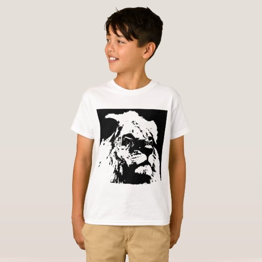 Zwart & wit leeuw pop kunst t-shirt (Voorkant volledig)