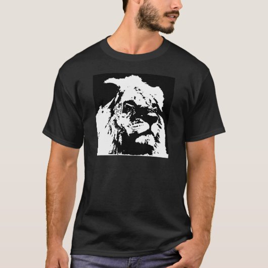 Zwart & wit leeuw pop kunst t-shirt (Voorkant)