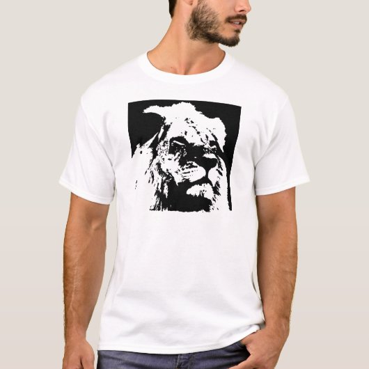 Zwart & wit leeuw pop kunst t-shirt (Voorkant)