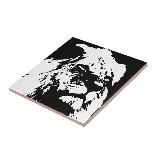 Zwart & wit leeuw pop kunst tegeltje (Zijkant)