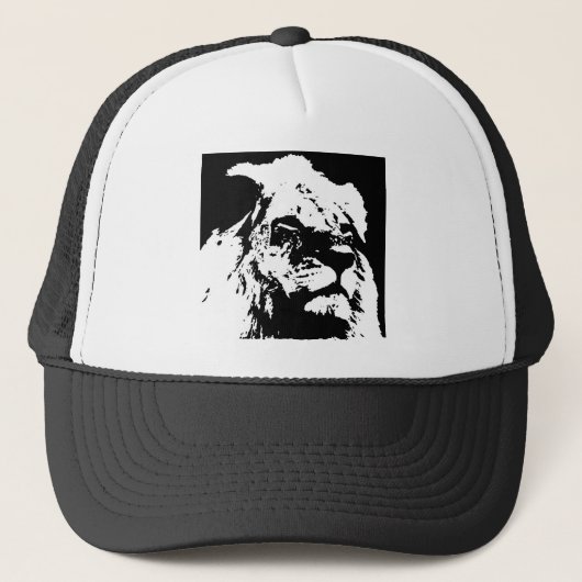 Zwart & wit leeuw pop kunst trucker pet (Voorkant)
