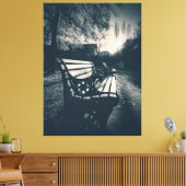 Zwart-wit lege bank in het park canvas afdruk (Insitu (Woonkamer))