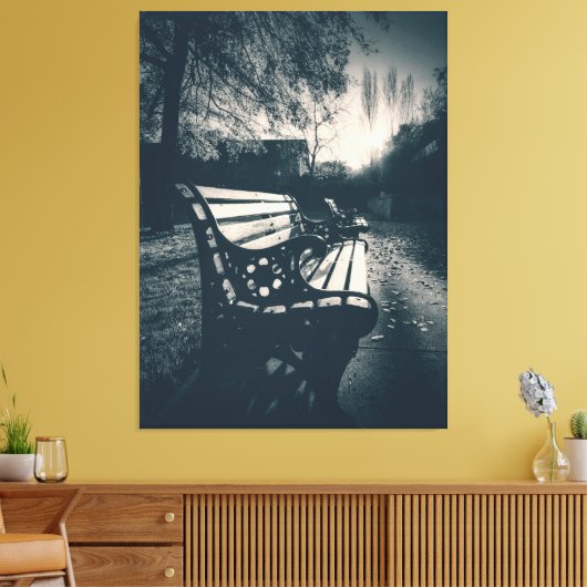 Zwart-wit lege bank in het park canvas afdruk (Insitu (Woonkamer))