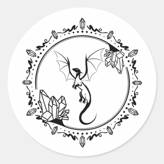 Zwart-wit Legendary Crystal Elegant Dragon Ronde Sticker (Voorkant)
