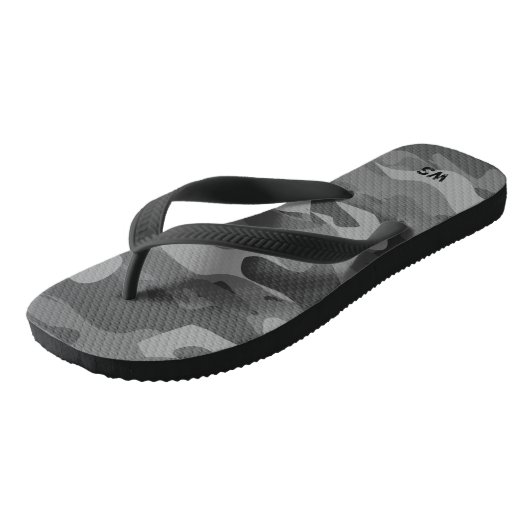 Zwart-wit leger camouflage aangepast monogram teenslippers (Schuin)
