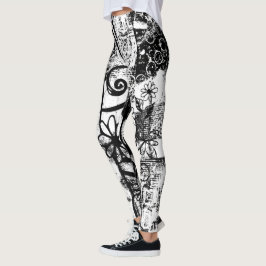 Zwart-wit Leggings met gedrukte graffiti kunst