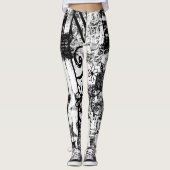 Zwart-wit Leggings met gedrukte graffiti kunst (Voorkant)