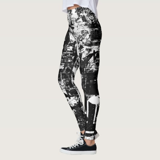 Zwart-wit Leggings met gedrukte graffiti kunst (Links)