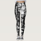 Zwart-wit Leggings met gedrukte graffiti kunst (Voorkant)