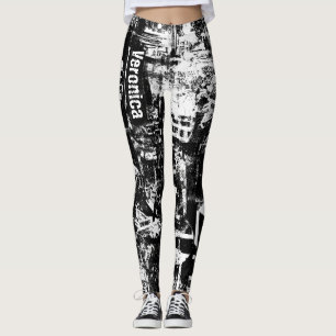 Zwart-wit Leggings met gedrukte graffiti kunst