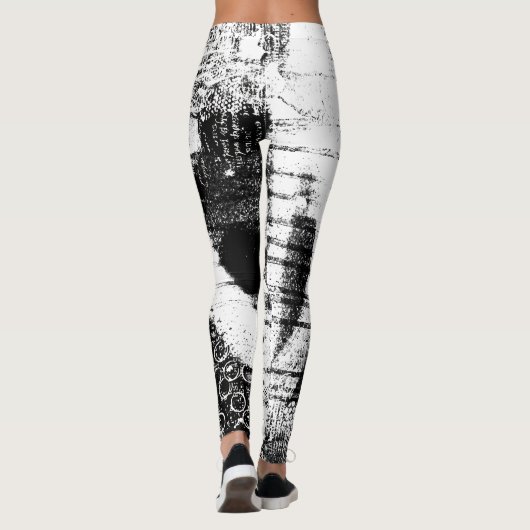 Zwart-wit Leggings met gedrukte graffiti kunst (Achterkant)
