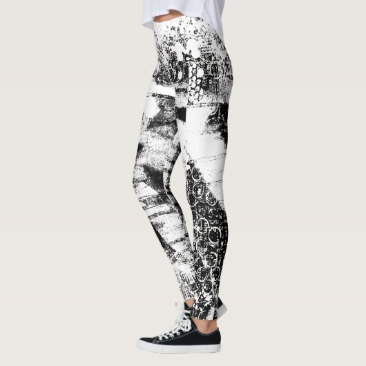 Zwart-wit Leggings met gedrukte graffiti kunst (Links)