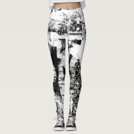 Zwart-wit Leggings met gedrukte graffiti kunst