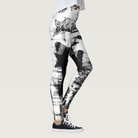 Zwart-wit Leggings met gedrukte graffiti kunst (Rechts)