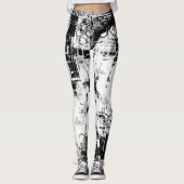 Zwart-wit Leggings met gedrukte graffiti kunst (Voorkant)