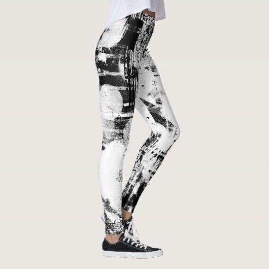 Zwart-wit Leggings met gedrukte graffiti kunst (Rechts)