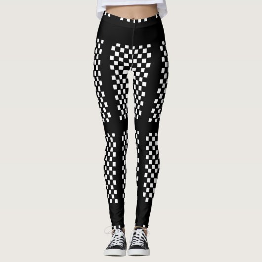 Zwart-wit Leggings met strepen en vinkjes (Voorkant)