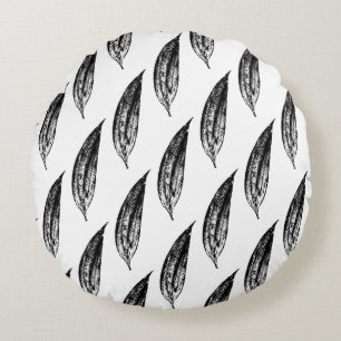 Zwart-wit leliebladprint rond kussen
