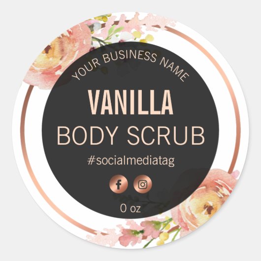 Zwart-wit Lente Bloemen Productlabels Ronde Sticker (Voorkant)