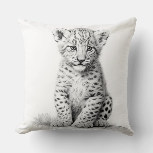 Zwart-wit Leopard Cub Square Sierkussen (Voorkant)
