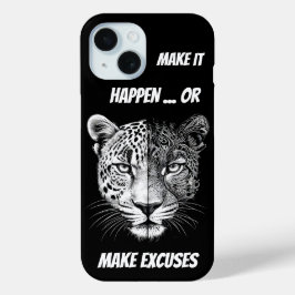 Zwart-wit Leopard gezicht iPhone 15 Case
