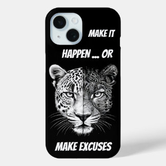 Zwart-wit Leopard gezicht iPhone 15 Case