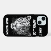 Zwart-wit Leopard gezicht iPhone 15 Case (Achterkant horizontaal)