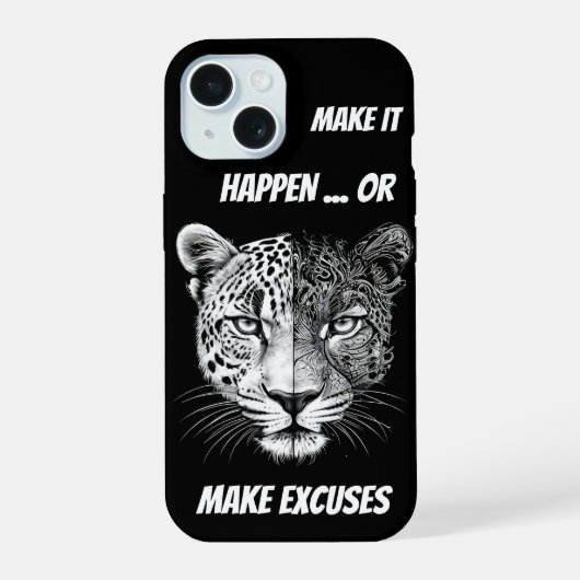 Zwart-wit Leopard gezicht iPhone 15 Case (Achterkant)