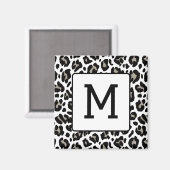 Zwart-wit Leopard Print Fur Spots Initiaal Magneet (Voorkant / Achterkant)