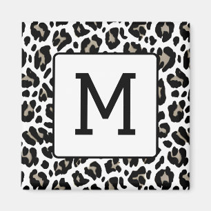Zwart-wit Leopard Print Fur Spots Initiaal Magneet
