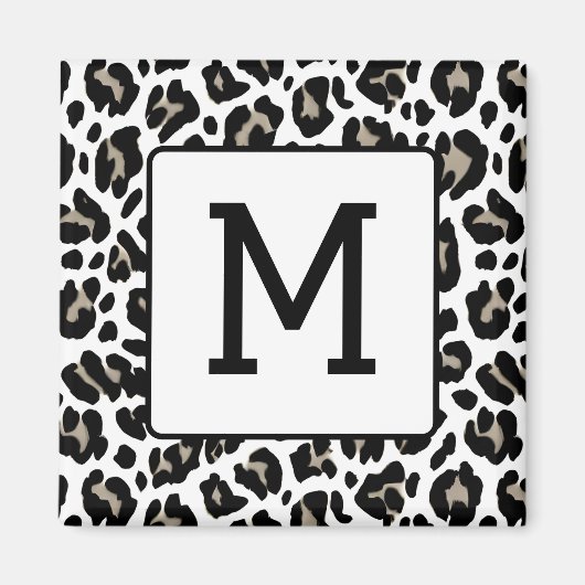 Zwart-wit Leopard Print Fur Spots Initiaal Magneet (Voorkant)