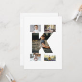Zwart-wit Letter K Foto Collage Kaart (Voorkant / Achterkant in situ)